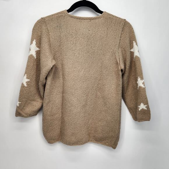 Planet Earth Sweaters Taupe Cotton Knit Star Hand Loom Sweater Women's M - Picture 6 of 6